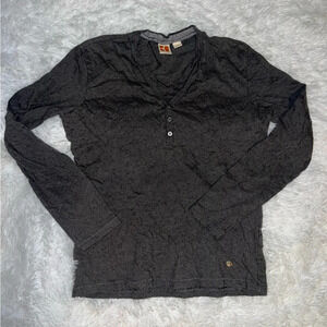 Boss Orange Dark Gray Long Sleeve V Neck Top size Medium